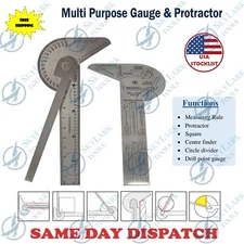 Multipurpose Angle Protractor | Drill Gauge & Center Finder | Stainless Steel