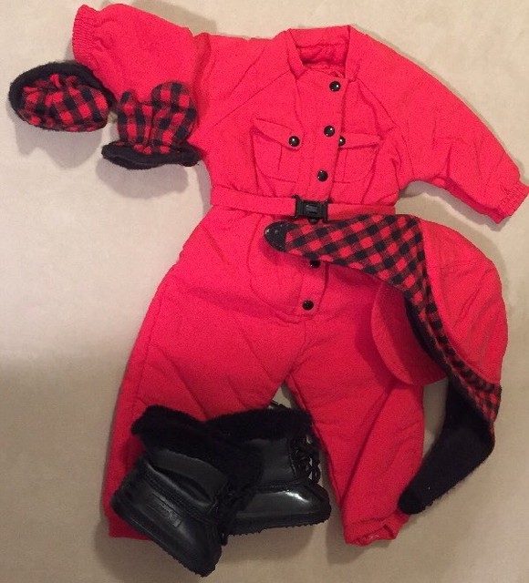 Pleasant Company American Girl Red Dog Sledding Outfit Gloves Boots Hat