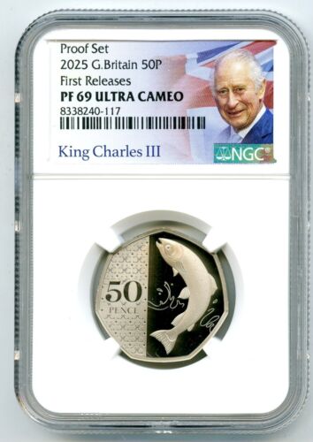 2025 GREAT BRITAIN 50P PROOF NGC PF69 UCAM ATLANTIC SALMON - FIRST RELEASES