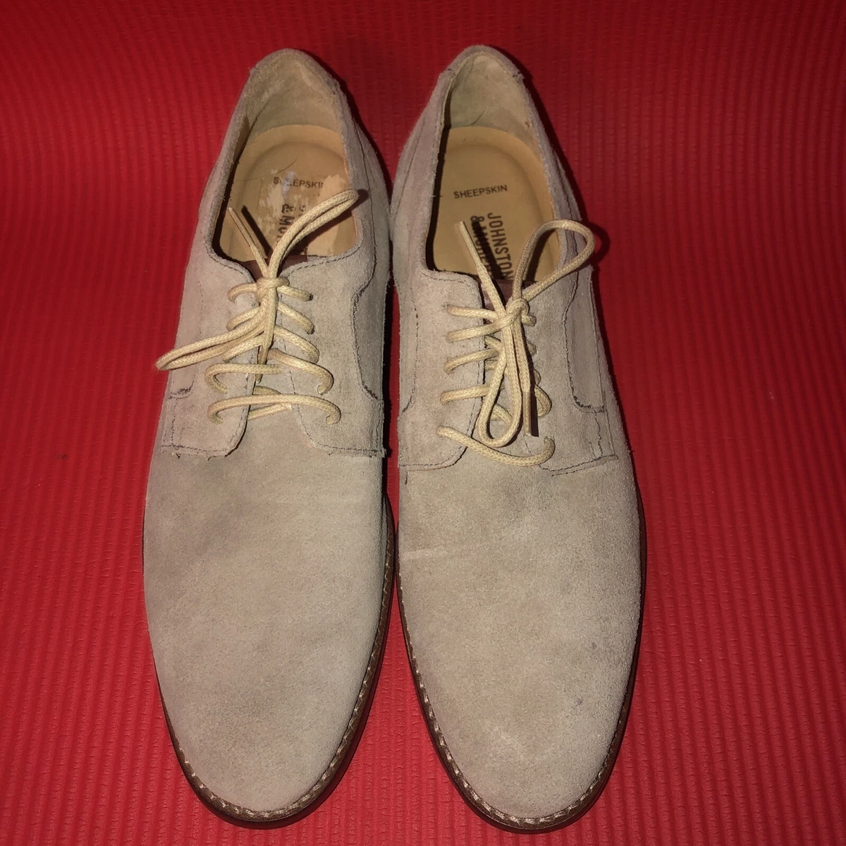 Johnston Murphy Grey Suede Plain Toe Lace Up Sheepskin Sz 9M Nice Condition