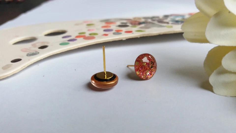 Ohrstecker Orange Gold Rot Pink Glitzer Bollywood Festlich Handgemacht Ohrring40 - Bild 4 von 4