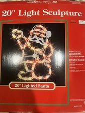 VTG 20” light up Santa sculpture double sided tabletop or window, with box Xmas