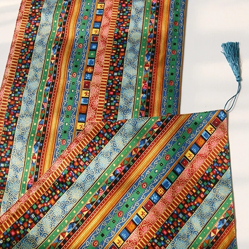 Ethnic Table Runner Boho Tasseled Edges Tablecloth Cotton Linen Table Cover - Image 4 of 4