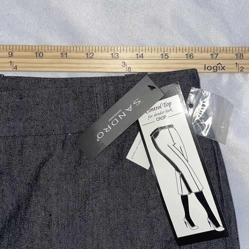Sandro Dress Pant Black Cropped 10 Control Top Stretch Cuffed Preppy Career NWT - Picture 7 of 16