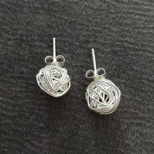 ARTISAN SILVER EARRINGS CRAFT VINTAGE DANGLES 6g STUD WELLE BALL #A304 - Picture 4 of 5