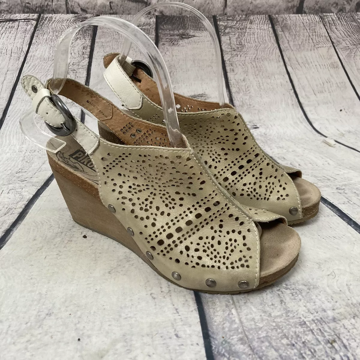 Pikolinos Sandals Womens Sz 37 Beige Benissa Leather Cut Out