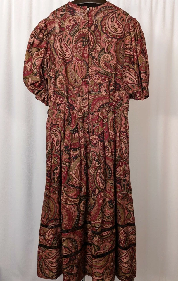 Vestido Victor Costa Ltd Vintage Años 70 NYC Bohemio Hippie Paisley Manga Abullonada 14 EE. UU. Foto 2 de 4