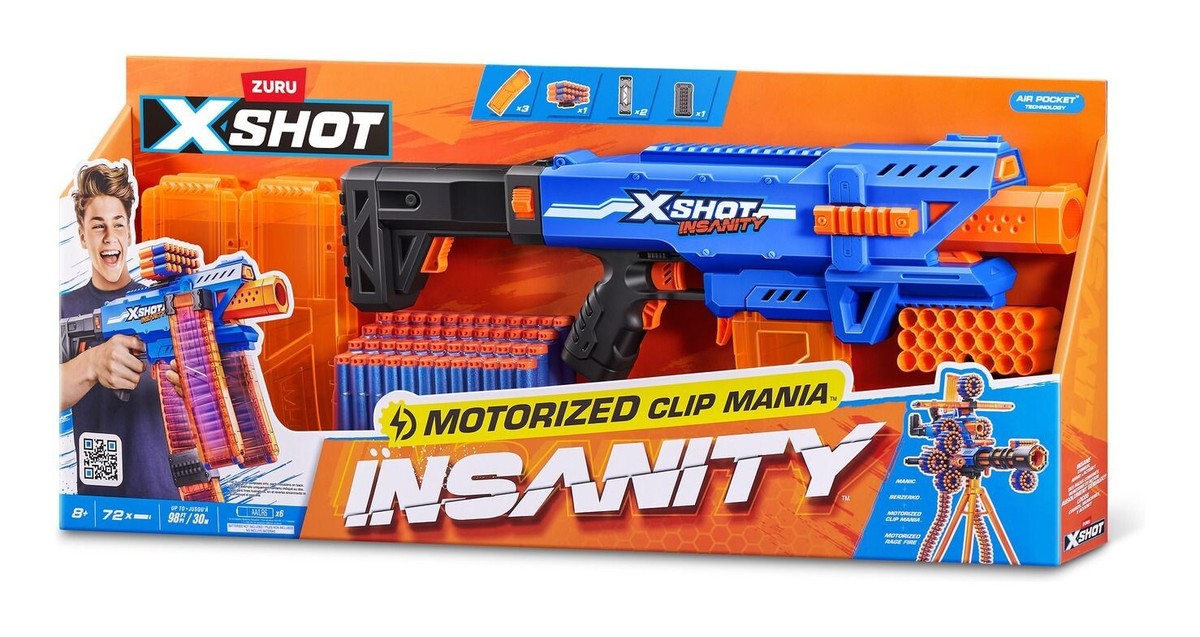 XSHOT Insanity Motorized Clip Mania Dart Blaster with 72 Darts