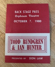 Todd Rundgren & Ian Hunter - 1980 Backstage Pass - Boston MA - Mott The Hoople
