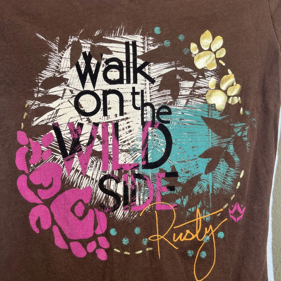 🔥 Rusty Tee Girls Shirt  Brown and White Long SleeveSize Medium  - Image 2 of 4