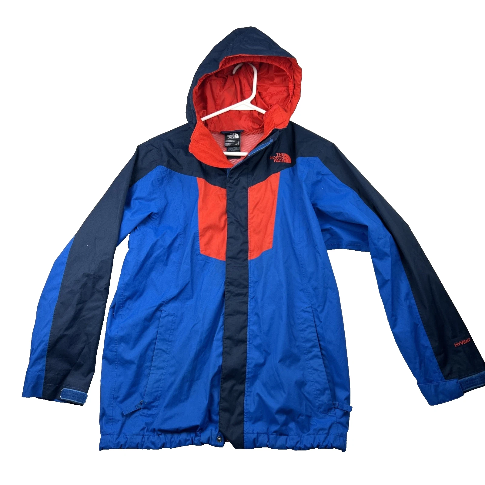 The North Face HyVent Jacket Blue Black Youth Large Full Zip Hooded Coat