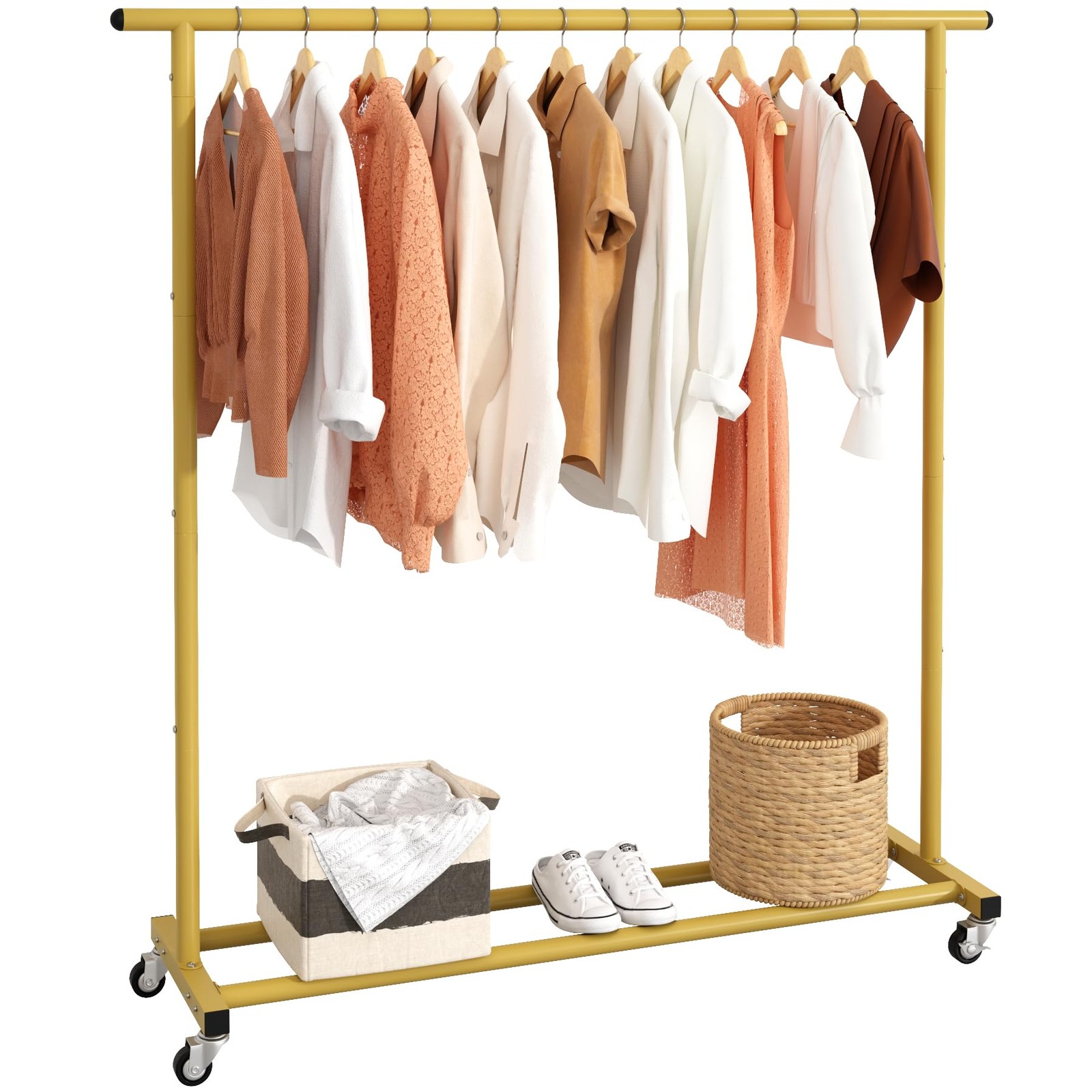 Simple Rolling Metal Garment Rack with Standard Rod for Clothing Organization-image