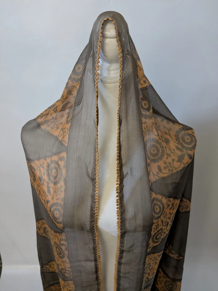 Kashmiri shawl Grey Orange Geometric scarf women's Size 80x40 - Image 3 of 4