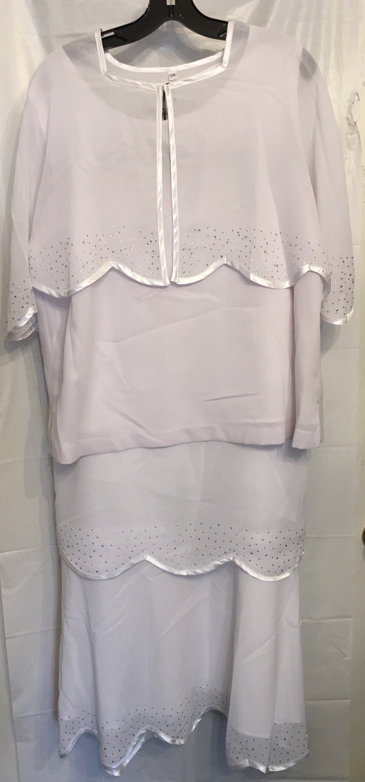 Tally Taylor White Tiered Maxi Skirt & Tank Top Plus Cape Bejeweled 18W READ