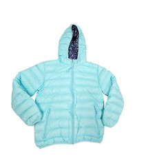 Eddie Bauer Puffer Jacket Kids M 10/12 Aqua Blue Down Hooded Quilted Winter Coat