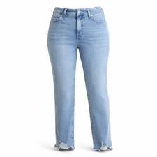 NEW TIME and TRU Women's High Rise Straight Leg Destructed Hem Jeans, Size 16
