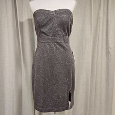 Y2k Strapless Sweetheart Glitter Gray Pink Glam Formal Dress Dark Fairy Edgy L
