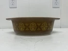 Vintage Pyrex Brown Gold Floral Casserole Dish MCM Glass Baking Dish