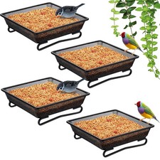 4 Pcs Ground Bird Feeder Tray 7 Inches Platform Bird Feeder for Outside Metal...
