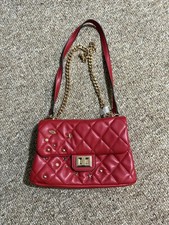 Red Quilted Shoulder Bag with Gold Studded Accents and Chain Strap