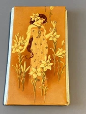 Antique Sewing Needle Case Book Art Nouveau Woman Celluloid Litho Floral