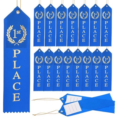 100 Stück Siegerbänder 1. Platz für Preismedaille mit Karte & Seil Blau - Bild 1 von 4