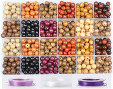 8Mm Natural Mixed Wooden round Loose Beads Jewelry Making KIT with Thread and Ne