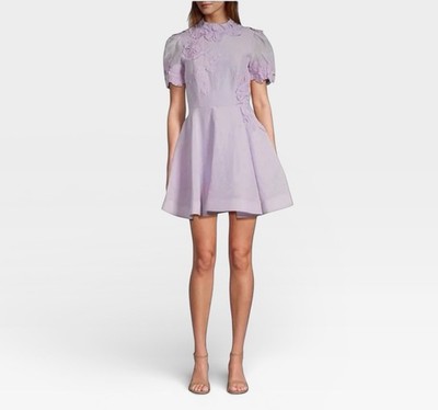 Antonio Melani Size 2 Iris Linen Floral Appliqué Mockneck Minidress Lavender NWT