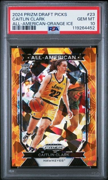 2024 Panini Prizm Draft Picks 23 Caitlin Clark RC All American Orange Ice PSA 10