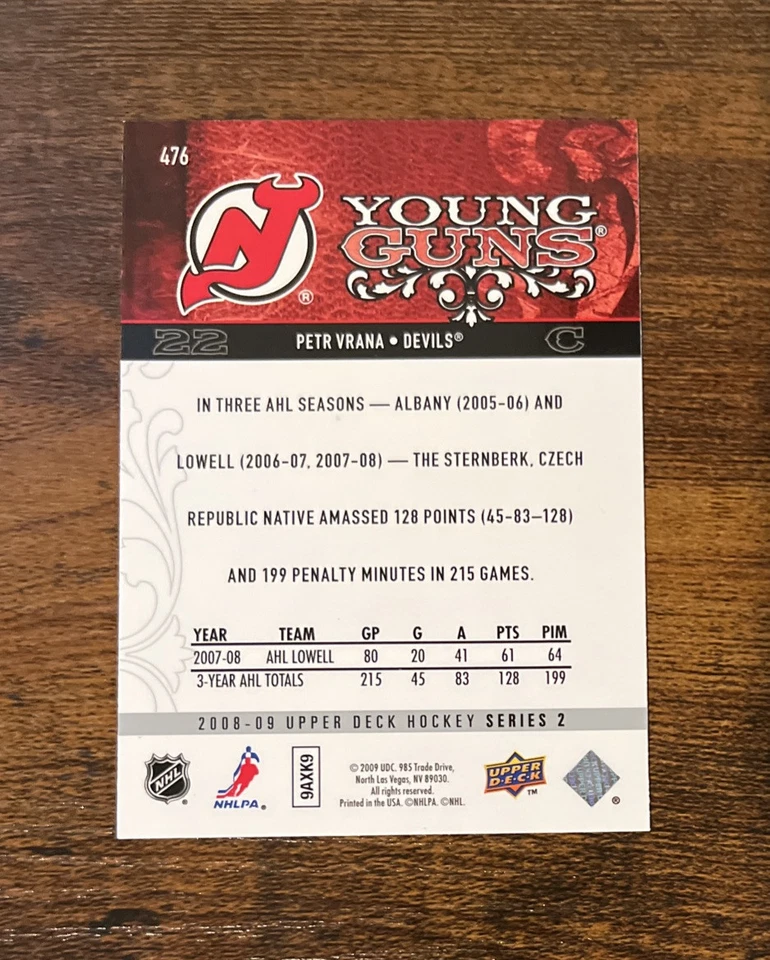 2008-09 Upper Deck Series 2 Young Guns Petr Vrana #476 Rookie Devils RC - Image 2 of 2