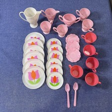 Barbie and Other Plastic Tea Set Plates, Cups, etc