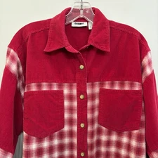 Womens 90s Y2K Corduroy Flannel Shirt Plaid Gitano Womens Size L Grunge Red