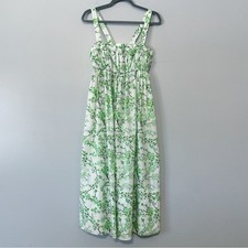 J.Crew Gathered Tank midi dress in lime cherry blossoms Green White 2