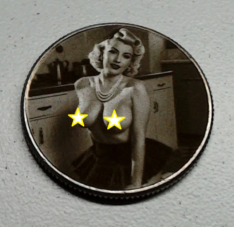 Blonde Pin-Up In Kitchen Clad Quarter Surface Engraved Hobo Nickel / Love Token