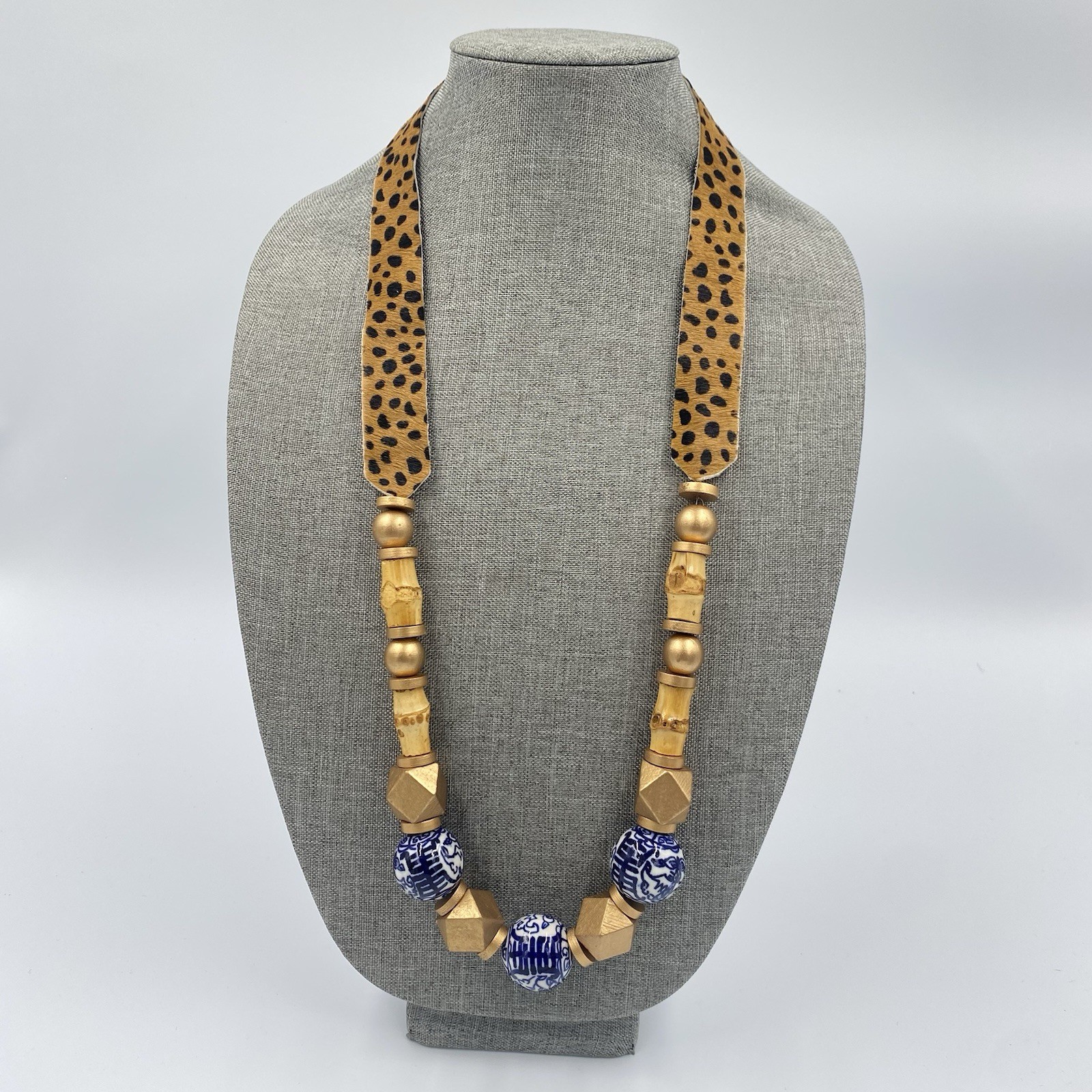 Michelle McDowell Statement Necklace Leather Leop… - image 1