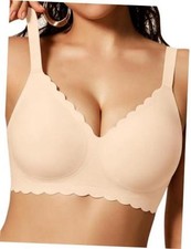 Jelly Bras for Women No Underwire Scalloped Bralettes Push Up Bra Large Nude