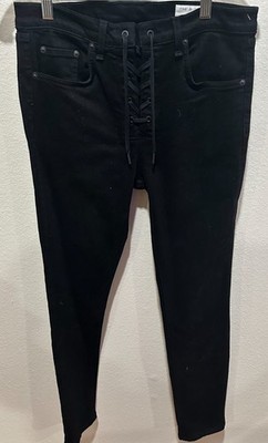 Rag & Bone Jeans Womens 29 Black Denim Lace Up High Rise Skinny Leg