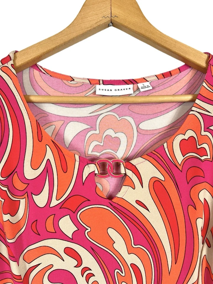 Susan Graver Women’s Size L Liquid Knit Retro Boho Groovy Midi Dress 3/4 Sleeve - Image 3 of 4