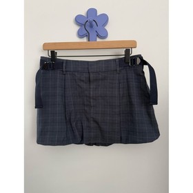 Free People 8 NWOT Saturn Bubble Mini Skirt Navy Plaid Preppy Academia Belted