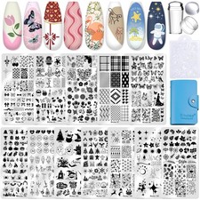 Nail Stamping Plate 16Pcs Nail Stamper Kit 12Pcs Nail Art Stamp Plates with S...