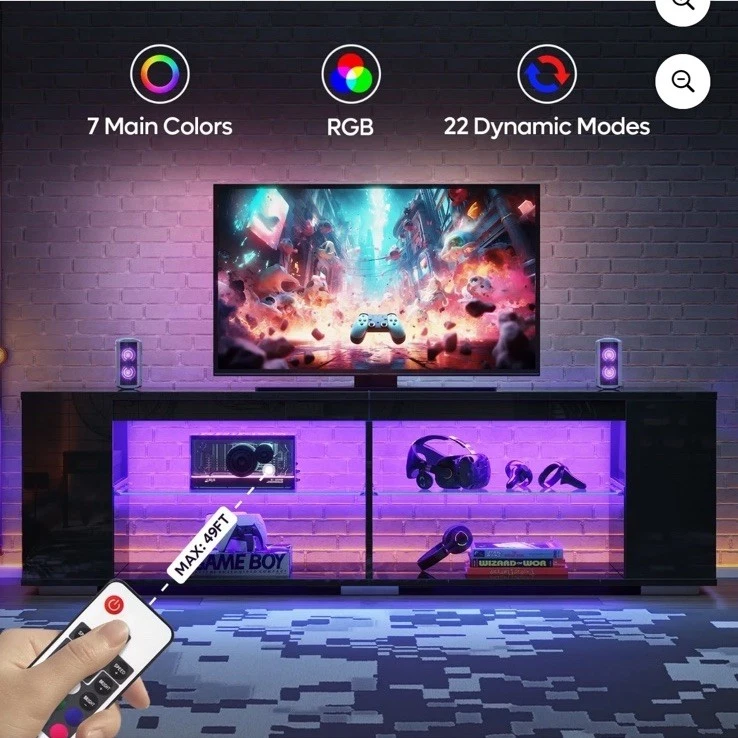 Modern Black High Gloss LED TV Stands,55/63" Entertainment Center for 65/70" TV - Image 3 of 4