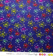 1 1/2 Yds Michael Miller Fabric FLOWER PUFFS CX7509 Multicolor Puffs/Navy Cotton