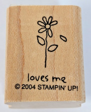 Wood/Rubber Stamp "loves me" Flower petals falling, loves me not