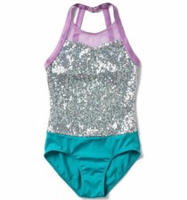 Weissman Girls LC Silver Sequin Acro Jazz Dance Leotard Costume 12042