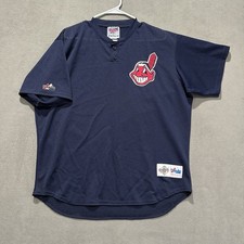 Vintage Cleveland Indians Baseball Jersey Mens XL Blue MLB Chief Wahoo USA 90s