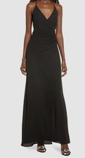 WAYF Womens Black Allison Surplice Cross-Back Sleeveless Gown Dress Size M