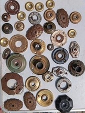 Old Vintage Brass & Iron metal Door Handle back plate ironmongery sold singular1