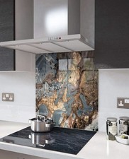 New tempered glass splash back 80 x 75cm Abstract Liquid Gold and Blue