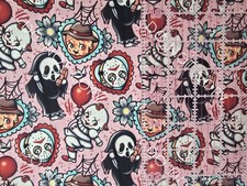 100 Cotton Woven Novelty Fabric Kewpie Doll Horror Movies By The 1/4 Yard 9x56