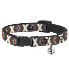 Cat Collar Breakaway with Bell Geometric Diamonds Grays/Red/Turquoise NARROW Fit